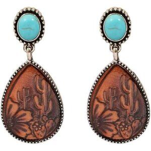 Western Turquoise Earrings | Vintage Silver Cow Motif Dangles